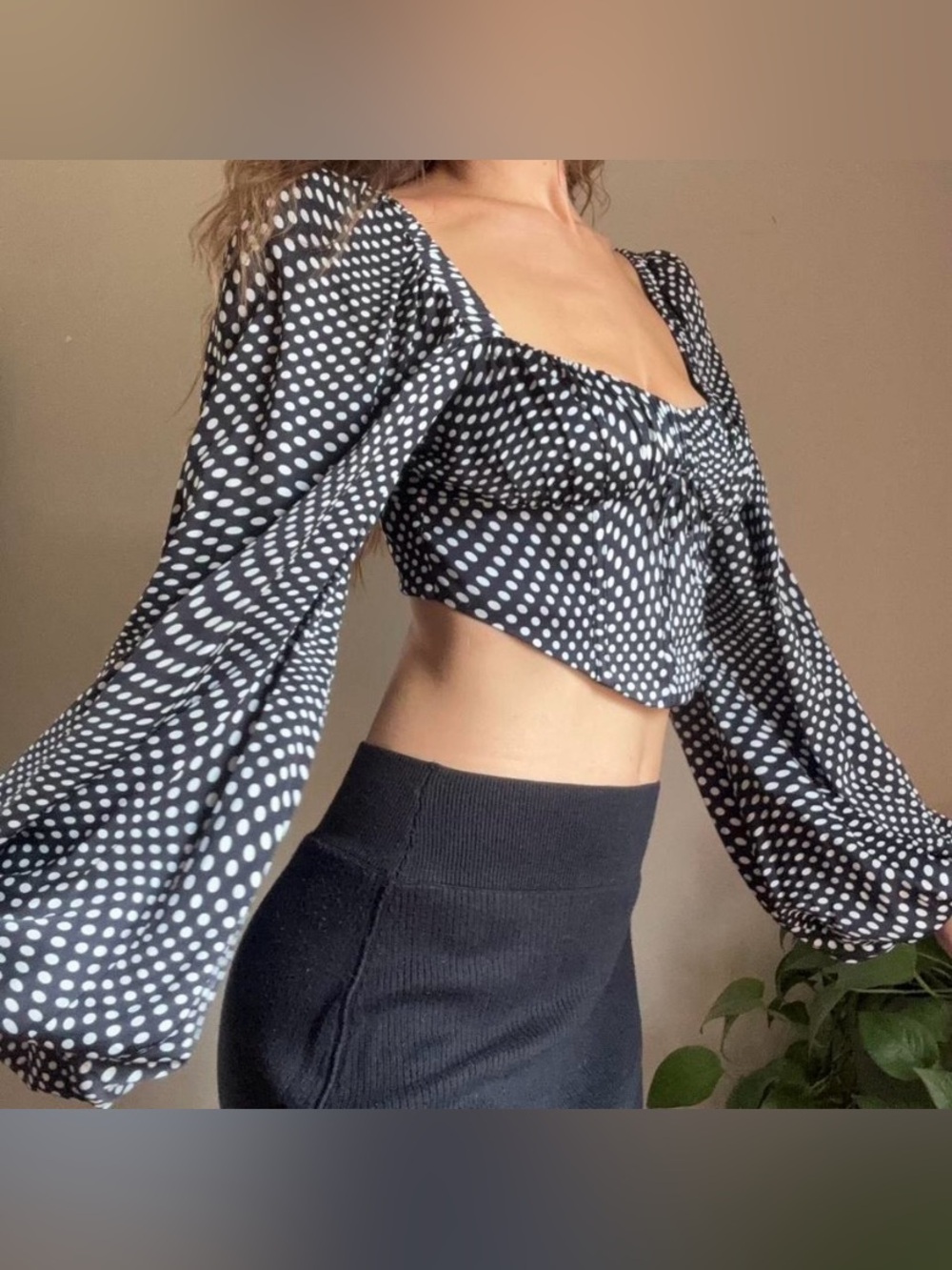 For Love And Lemons Kat Black & White Polka Dot Puff Sleeve Crop Top size XS NWT - Picture 2 of 8